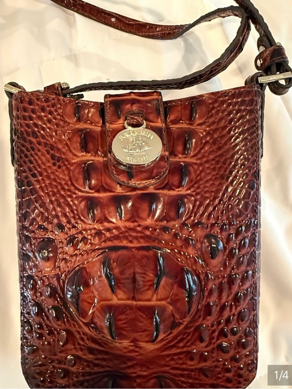 Brahmin Marley Pecan brownDark Melbourne Croc-Embossed Leather
